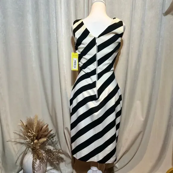 【Karen Millen】カラー ブロック テーラード ペンシルドレス Karen Millen Black & White Block Striped Pencil Dress – Size 8
